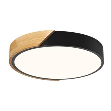 Imagem de Vikaey Luminária de teto LED regulável moderna, estilo minimalista de madeira 5CCT 2700K-6000K, luminária de teto embutida para quarto, lavanderia, corredor, entrada, preta, 30 cm