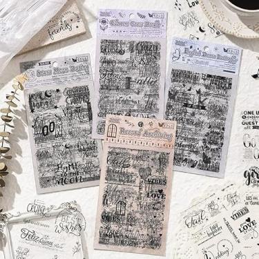 Imagem de Kit de adesivos retrô vintage com 24 folhas para scrapbook com palavras agradáveis, PET transparente, à prova d'água, conjunto de adesivos para lixo, diário, garrafas de água, celular, laptop