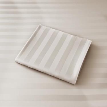 Imagem de Apenas lençol de cima de algodão, lençol de cima 100% algodão 600 fios, 100% algodão, lençol de cima Queen apenas 1 peça, fresco, respirável, enrugado (listrado, marfim Queen, 1 peça)