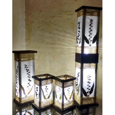 Imagem de Kit abajures oriental rustico com corda e folhagens 4 peças - RoseliAr