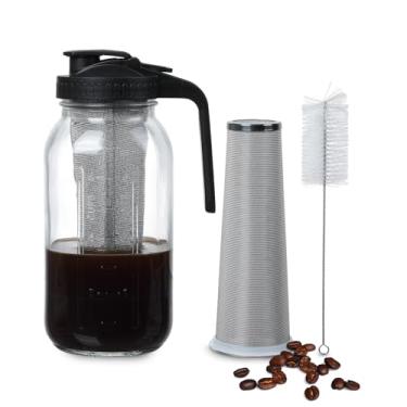 Imagem de Novelinks Jarra de vidro de 1,8 l com tampa, jarra de vidro de boca larga com filtro, jarro de água à prova de vazamento para suco, leite, café gelado e chá de limonada (preto)