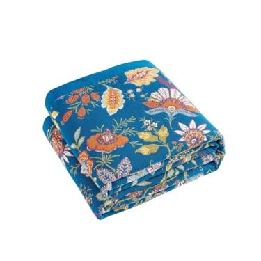 Imagem de XIBLC Cobertor de outono para sofá, cobertor decorativo boho azul, 100% algodão, musselina, tecido respirável, colcha de fazenda, 152 x 203 cm, cobertores leves reversíveis, colcha boêmia