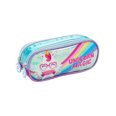 Imagem de Estojo Escolar Duplo Unicórnio Rainbow 15x21x6 cm