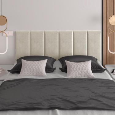 Imagem de Cabeceira Almofadada Queen 160 Cm Paris - Suspensa Suede Mdf Bege - Movelove