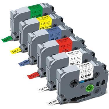 Imagem de Pacote com 6 P Touch Label TZe-131 TZe-231 TZe-431 TZe-531 TZe-631 TZe-731 Fita TZe TZ 12 mm 0,47 Branco Laminado Compatível com Brother P Touch Label Maker para PT-H110 D220 D210 1280 1290 2040
