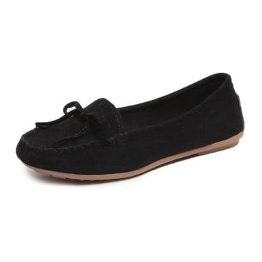 Imagem de Sunporx Mocassim feminino casual laço penny loafers mocassins femininos mocassins dirigindo mocassins sapatos camurça slip on flat shoes, Preto, 7