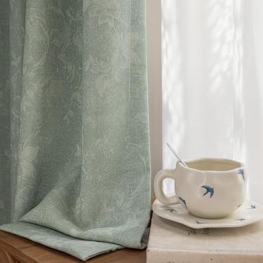 Imagem de SUOUO Cortinas blackout florais vintage para quarto de 213 cm de comprimento, cinza, verde, escurecimento de quarto, cortinas de janela para sala de estar, 2 painéis