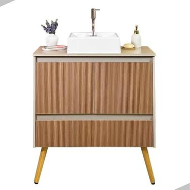 Imagem de Gabinete Lavatório Armário Para Banheiro Suspenso ou com Pés com Cuba Branca