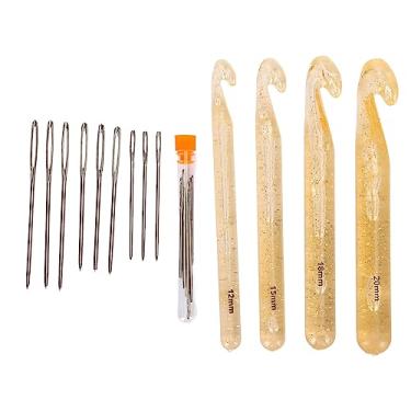 Imagem de Conjunto de gancho de crochê grande 4 tamanhos de 12 mm a 20 mm de alça ergonômica grande ganchos de crochê para cobertores Chapé