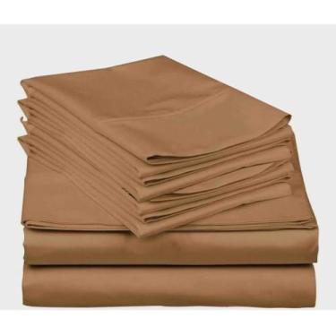 Imagem de Mattress-Homes Jogo de cama queen size de 6 peças com 4 fronhas, lençóis 100% algodão ultramacios, tecido de cetim refrescante, conjunto de lençóis de cama de luxo com bolsos profundos