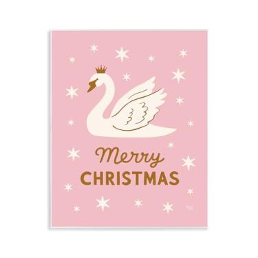 Imagem de Stupell Industries Design artístico de placa de parede de feliz Natal cisne rosa por Jessica Beck, 14 x 11