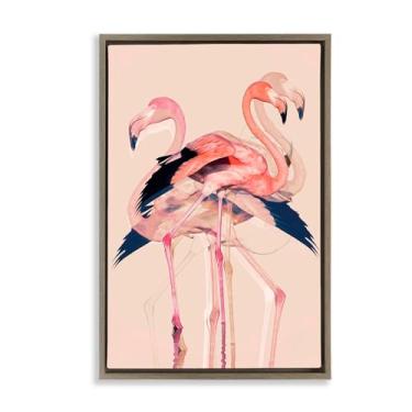Imagem de Stupell Industries Design de arte de parede sobreposto em tela flutuante marrom flamingos rosa por 1x, 78 x 53 cm