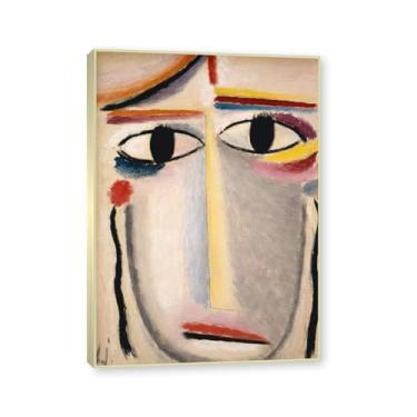 Imagem de NHLDZYH Moldura de champanhe. Impressões de arte Alexej von Jawlensky - Pintura de retrato - (cabeça de uma mulher 11) - Pôster de decoração de parede vintage. 50 x 70 cm - 19,6 x 27,5 pol