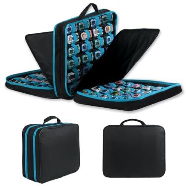 Imagem de Estojo de armazenamento de 96 carros de brinquedo compatível com Hot Wheels, organizador de carros de brinquedo para carros de fósforos, bonecas pequenas, mini brinquedos (preto, azul)