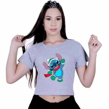Imagem de Blusinha Cropped Algodão Lilo Stitch Duende Natal - Lafre, Cinza, GG