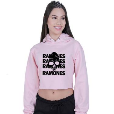 Imagem de Cropped Moletom Feminino Ramones Caveira World Rock - Lafre, Rosa clar