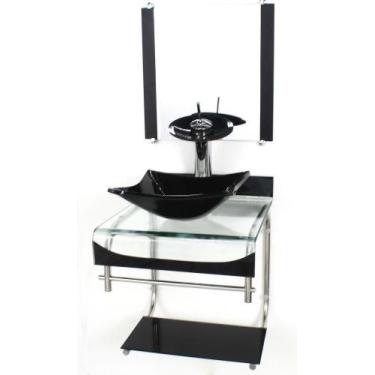 Imagem de Gabinete Vidro 40Cm Banheiro Curvado Duplo Inox Cuba - Cubas E Gabinet