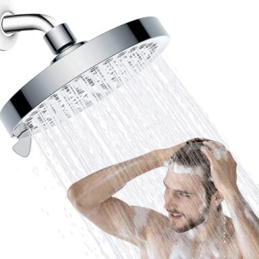 Imagem de SOMDARHK Chuveiro de alta pressão 15 cm: 7 modos de pulverização chuveiros redondos de chuva de banheiro - 360° ajustável e economia de água de 2,5 GPM - ABS prata para uso doméstico/academia/idosos
