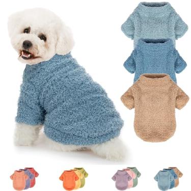 Imagem de Suéter para cães, pacote com 3 suéteres para cães pequenos, meninas, roupas para cães médios, machos ou meninos, casaco ultramacio e quente para o inverno e Natal (grande, azul claro + azul + cáqui)