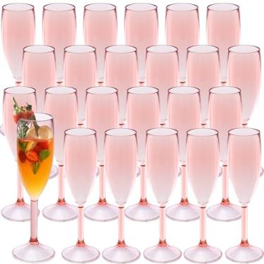 Imagem de 24 peças, taças de champanhe, taças de champanhe de plástico de 153 g, taças de vinho, taças de plástico para festas, copos de bar de mimosa, copos de bebida com haste para celebração de casamento