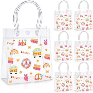 Imagem de Kolldenn 24 peças Groovy Retro Hippie Bohemia Plástico Transparente PVC Sacos de Presente de Festa Sacos de Presente 60 Anos 70 Hippie Celofane Lembranças de Festa para Boho, Aniversário, Chá de Bebê