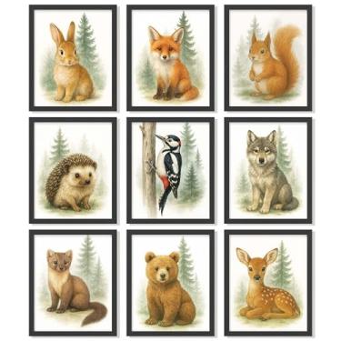 Imagem de 97 Decor Decoração de parede de berçário da floresta - Impressões de arte de parede de berçário florestal para sala de aula infantil, arte de urso, raposa, imagens de veados, pôsteres de animais para