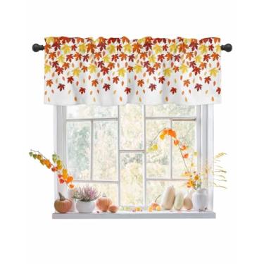 Imagem de T&H XHome Cortinas de Dia de Ação de Graças para Janela de Cozinha 137 x 45 cm, Folhas de Bordo Outono Outono Bolso de Haste Pequena Cortina para Sala de Estar Letras Vintage Sanefas para Janelas