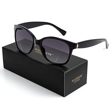 Imagem de Madison Avenue Óculos de sol vintage bifocais de leitura para mulheres, óculos de leitura de sol com proteção UV estilo clássico de designer preto + 100, preto, médio