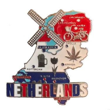 Imagem de Imã Geladeira Holanda de Metal com Mapa, Bandeira, Cidades e Símbolos