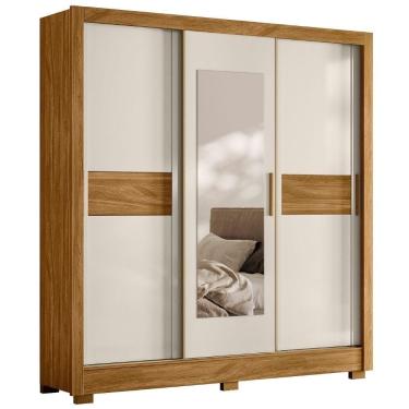 Imagem de Guarda Roupa Casal 3p Espelho 202 Cm Bahamas Freijo Off White Moval
