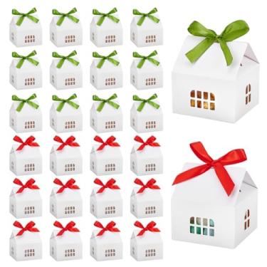 Imagem de PH PandaHall 30 conjuntos de caixas de presente em forma de casa 8 x 8 x 5 cm caixas de papel kraft com fitas caixa de confeitaria de biscoito caixa de papelão para festa de casamento de aniversário