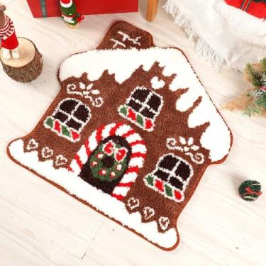 Imagem de Tapete de banho para casa de pão de gengibre de Natal antiderrapante super absorvente Candyland, decoração de banheiro de microfibra de pelúcia festiva suporte antiderrapante para casa, cozinha, sala