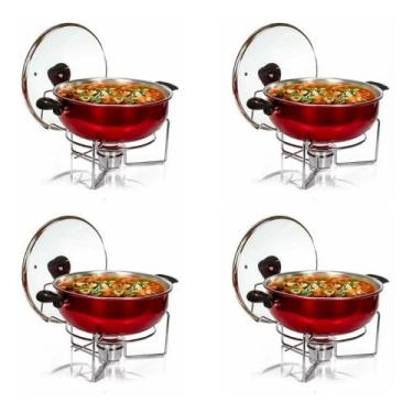 Imagem de Kit 4 Panela Rechaud Redondo Alumínio Tampa De Vidro 6,5 L - Analeni