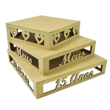 Imagem de Jogo 3 Bandeja Meus 15 Anos Decoracao Festa Mdf Madeira Marpax