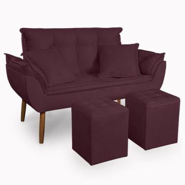 Imagem de Kit Poltrona Decorativa Namoradeira 2 Puffs Quadrado e 2 Almofadas Sue