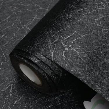 Imagem de ESSMOKO Papel de parede padrão de seda PVC impermeável papel de parede autoadesivo para quarto e sala de estar Novo adesivo de decoração de fundo estilo chinês preto 45 * 500 cm