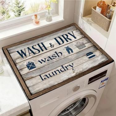Imagem de Capas de lavadora e secadora para a parte superior, tapete protetor de secadora antiderrapante, capa de máquina de lavar à prova de poeira, 59,9 cm x 50 cm (bloco, 59,9 cm x 50 cm)