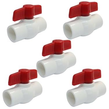 Imagem de Murtenze Pacote com 5 válvulas de esfera de PVC, válvulas de manípulo em T vermelhas de desligamento de água de 1,9 cm para sistema de tubulação