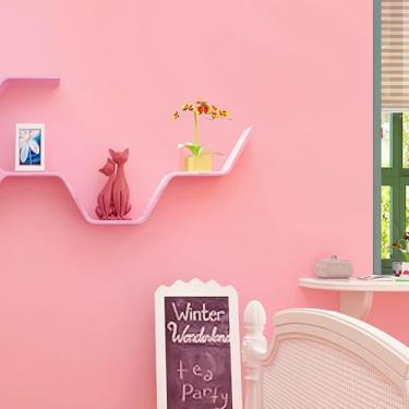 Imagem de ESSMOKO Papel de parede rosa quente princesa quarto infantil papel de parede tecido não tecido não autoadesivo impermeável rosa 53 * 950 cm