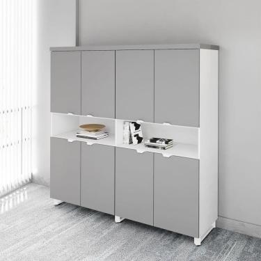 Imagem de Armário Estante para Escritório com 8 Portas de Abrir e 2 Nichos F5 Office Cinza Sagrado com Branco