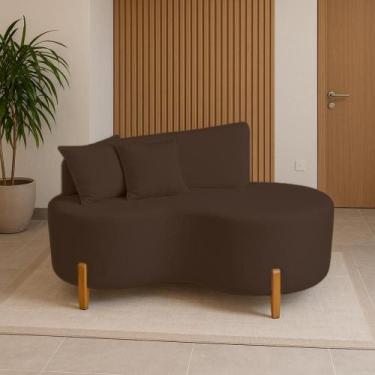 Imagem de Sofá Orgânico 2 Lugares Curvo 150cm com Almofadas Pés de Madeira Tecid