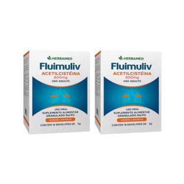 Imagem de Kit 2 Fluimuliv Acetilcisteína 600mg 16 Envelopes - Herbamed, laranja