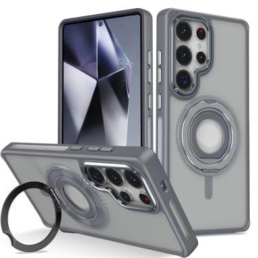 Imagem de Capa com suporte magnético de rotação 360° e dissipação de calor lateral fosca, cinza, para Galaxy S23 FE