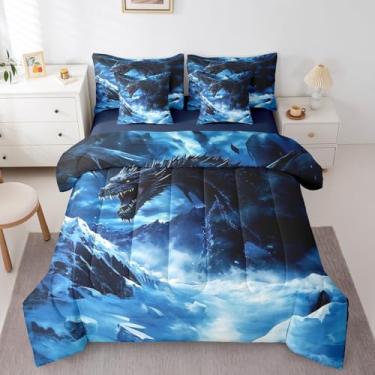 Imagem de Erosebridal Jogo de cama casal com dragão exótico, vida selvagem, 7 peças, para decoração de quarto de crianças, animais do oeste, gótico, em uma bolsa com lençóis, jogo de cama de dragão mágico,