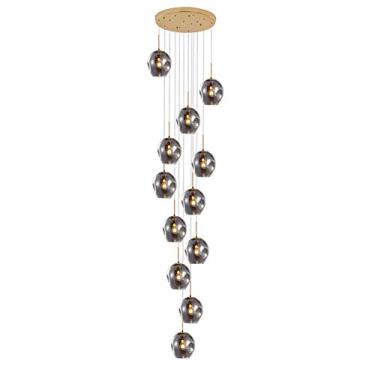 Imagem de Lustre de escada, bolas de vidro multi durante a luz moderna bola de bolha pendurada luminária de teto lustres para sala de estar varanda corredor, lustre longo giratório E27 - galvanoplasti