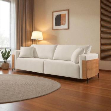 Imagem de Sofá Fixo Heitor 3 Lugares Luxo Pé de Metal 2,20m Castellar Móbile Sintético Off White