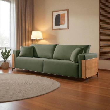 Imagem de Sofá Fixo Heitor 3 Lugares Luxo Pé de Metal 2,20m Castellar Móbile Veludo Verde