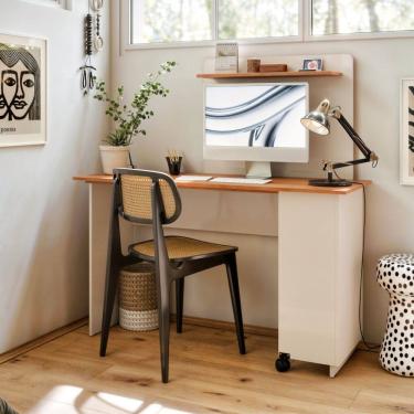 Imagem de Mesa Escrivaninha Flexível em L ou Bancada 54355 Off White Freijó EJ Móveis