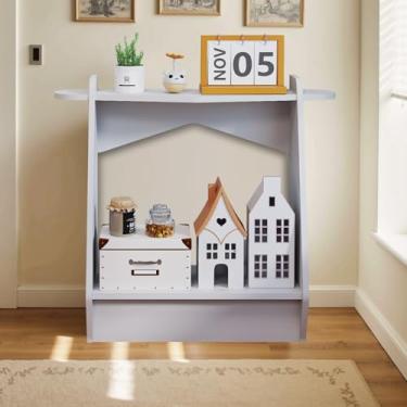 Imagem de Pmnianhua Mesa de console de madeira, mesa de sofá de armazenamento de 2 camadas, prateleira organizadora de entrada de fazenda de madeira para entrada, corredor, sala de estar, quarto (branca)