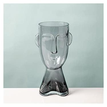 Imagem de Vaso de rosto humano abstrato nórdico transparente terrário vidro hidropônico suporte de plantas acessórios de decoração de sala de estar vaso de decoração de casa (cor: 1) (2)